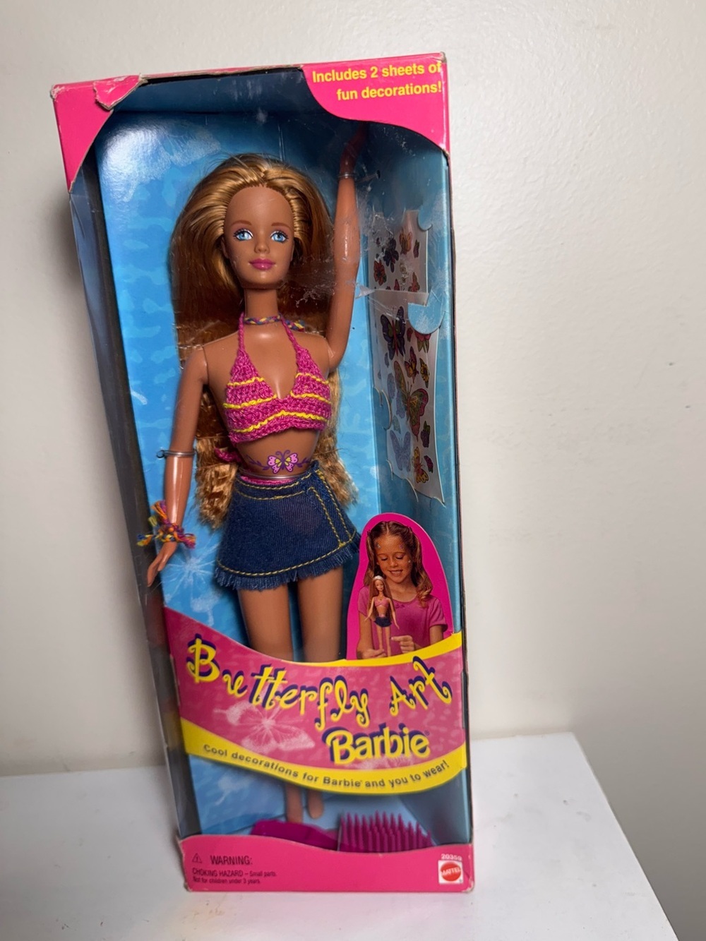 Vintage 1998 BARBIE Doll Summer Butterfly Art TATTOO Mattel New in Box 20359